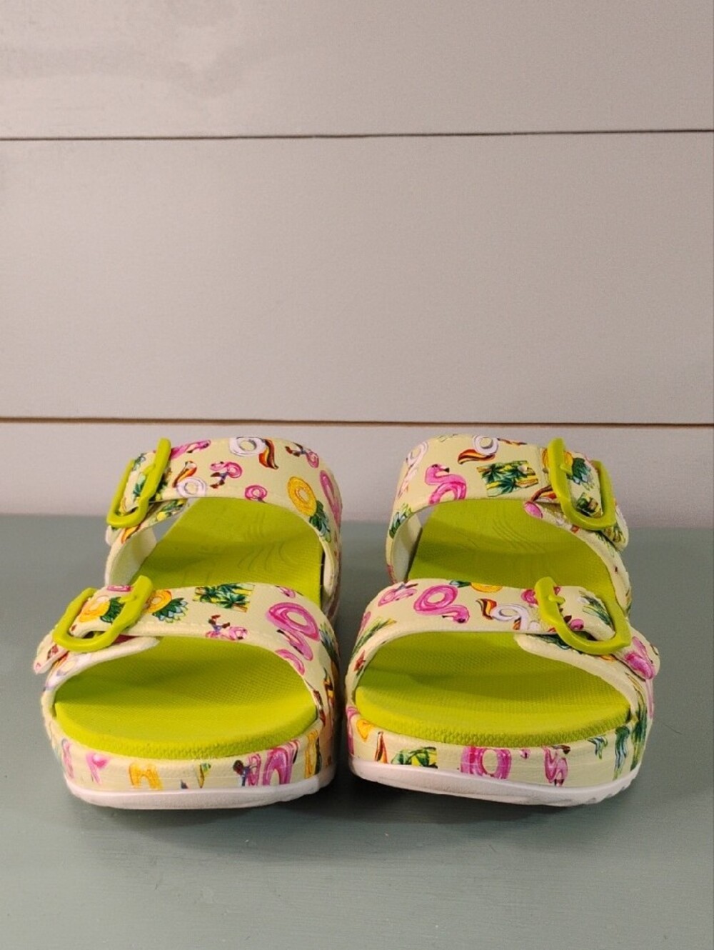 Dansko Lime Green Tropical Print Platform Sandals - Picture 4 of 5